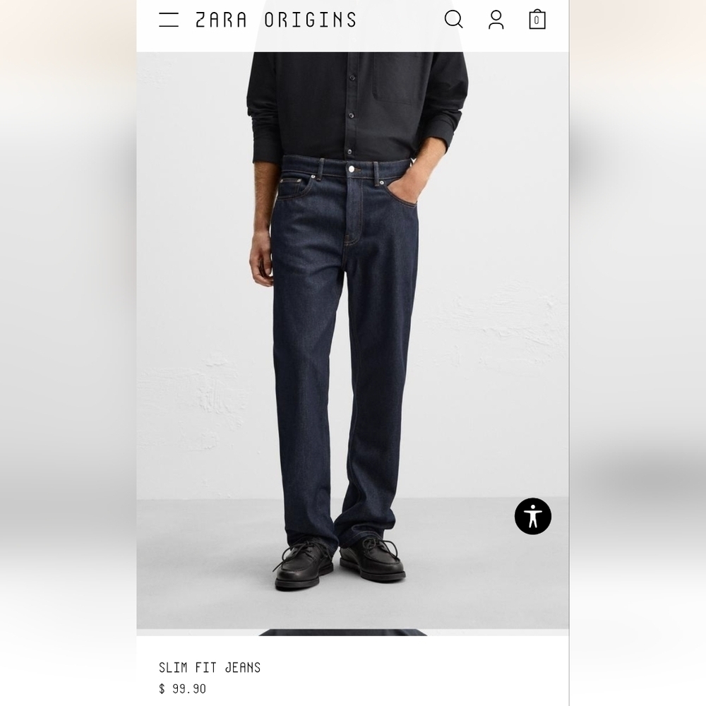 Zara men Slim fit jeans,  100 % Cotton Dark Blue Jeans Size 31